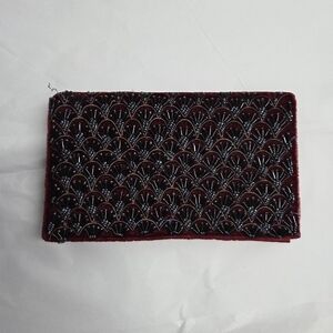 Vintage Elegant Merlot Clutch Velvet with Beaded Design